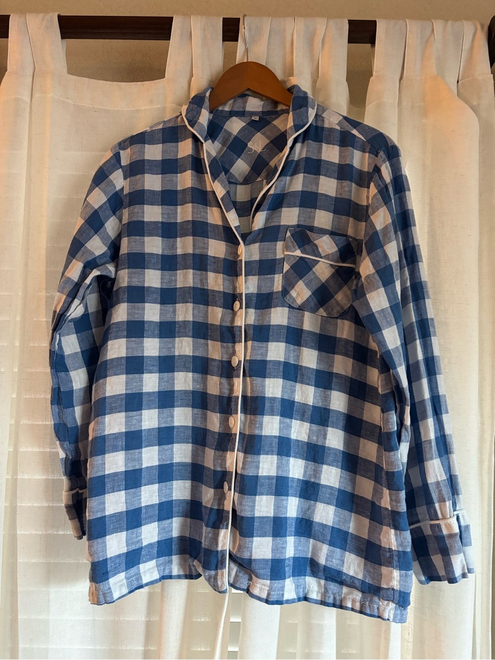 Serena & Lily Blue and White Gingham Pajama Top ONLY